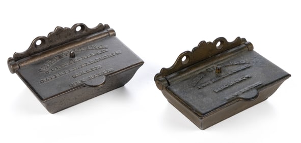 ASSORTED CAST-IRON ADVERTISING WALL-MOUNT MATCH HOLDERS, LOT OF TWO