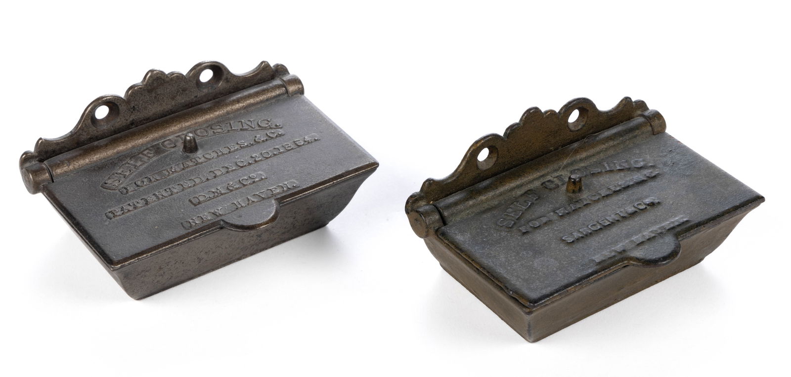 ASSORTED CAST-IRON ADVERTISING WALL-MOUNT MATCH HOLDERS, LOT OF TWO (1 of 2)