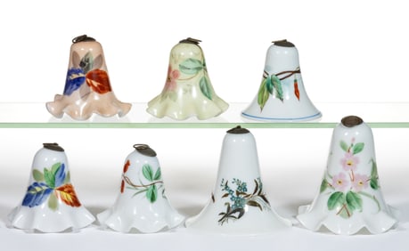 ASSORTED BLOWN-GLASS AND DECORATED SMOKE BELLS, LOT OF SEVEN