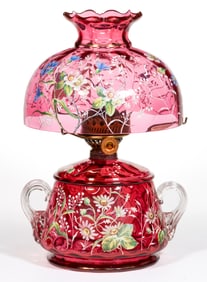 VICTORIAN DECORATED SPOT OPTIC PARLOR VASE LAMP