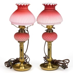 EMBOSSED RIBBED SWIRL MINIATURE BANQUET PEG LAMPS, PAIR