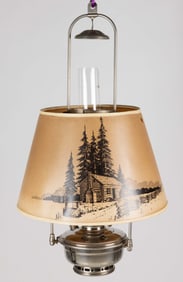 ALADDIN NICKEL-PLATED BRASS MODEL NO. 12 TWO-POST KEROSENE HANGING LAMP
