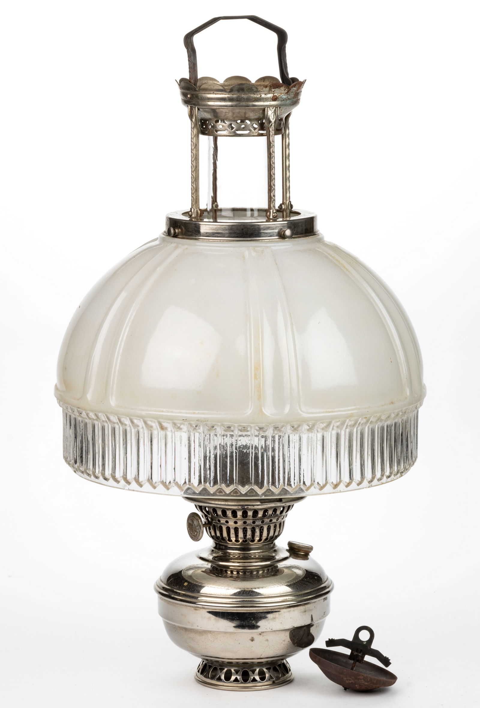 ALADDIN NICKEL-PLATED METAL MODEL NO. 12 FOUR-POST KEROSENE HANGING LAMP (1 of 2)