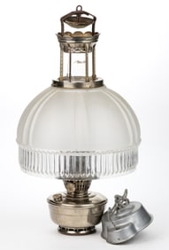 ALADDIN NICKEL-PLATED BRASS MODEL NO.12 FOUR-POST KEROSENE HANGING LAMP