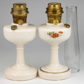ALADDIN MODEL B-26 AND B-76A / SIMPLICITY KEROSENE STAND LAMPS, LOT OF TWO