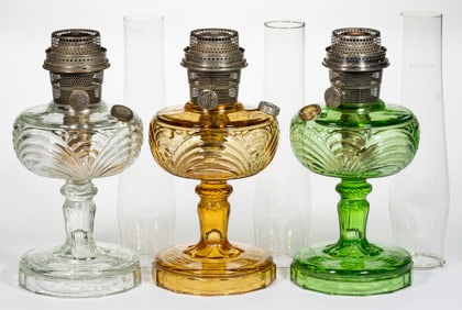 ALADDIN MODEL B-50, B-51, AND B-52 / WASHINGTON DRAPE - FILIGREE STEM KEROSENE STAND LAMPS, LOT OF