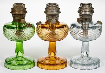 ALADDIN MODEL B-53, B-54 AND B-55 / WASHINGTON DRAPE - PLAIN STEM KEROSENE STAND LAMPS, LOT OF THREE
