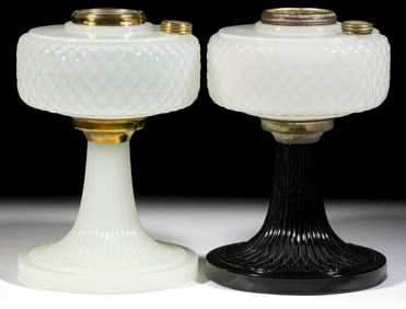 ALADDIN MODEL B-85 AND B-90 / DIAMOND-QUILT KEROSENE STAND LAMPS, LOT OF TWO