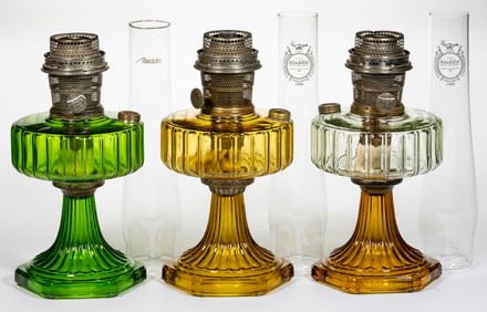 ALADDIN MODEL B-101, B-102, AND B-106 / CORINTHIAN KEROSENE STAND LAMPS, LOT OF THREE