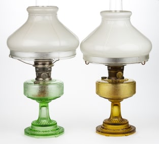 ALADDIN MODEL B-105 AND B-106 / COLONIAL / HOBNAIL KEROSENE STAND LAMPS, LOT OF TWO