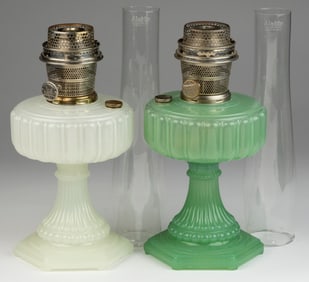 ALADDIN MODEL B-110 AND B-111 / CATHEDRAL KEROSENE STAND LAMPS, LOT OF TWO