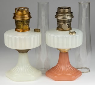 ALADDIN MODEL B-110 AND B-126 / CORINTHIAN KEROSENE STAND LAMPS, LOT OF TWO
