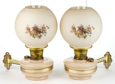 ALADDIN  PRE-WAR MODEL NO. B / 0153 ALACITE KEROSENE PAIR OF BRACKET LAMPS