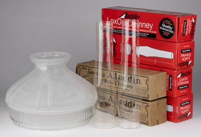 ALADDIN GLASS KEROSENE LAMP CHIMNEYS, LOT OF SIX