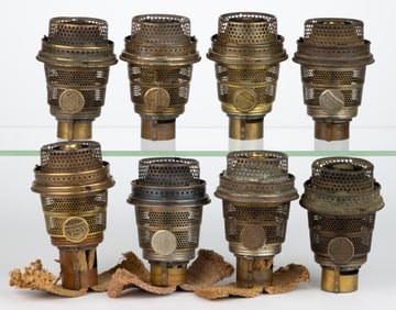 ALADDIN MODEL B BRASS AND NICKEL KEROSENE LAMP BURNERS, LOT OF EIGHT