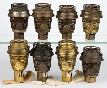 ALADDIN MODEL B BRASS AND NICKEL KEROSENE LAMP BURNERS, LOT OF EIGHT
