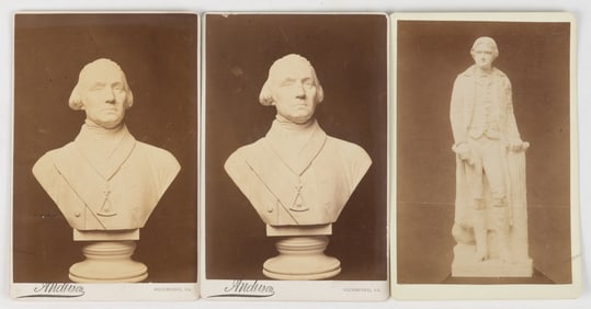 EDWARD V. VALENTINE (1838-1930) JEFFERSON AND WASHINGTON SCULPTURE CABINET PHOTOGRAPHS, LOT OF THREE