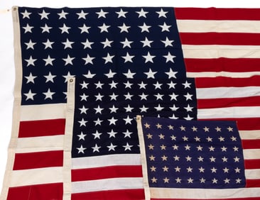 48-STAR AMERICAN NATIONAL ARIZONA STATEHOOD SEWN AND PRINTED FLAGS, LOT OF THREE