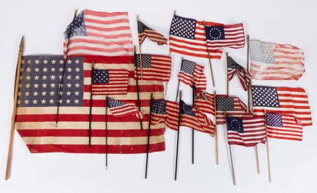 ASSORTED AMERICAN NATIONAL PRINTED PARADE FLAGS, LOT OF 17