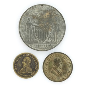 19TH CENTURY PRESIDENTIAL CAMPAIGN TOKENS / COMMEMORATIVE MEDALS, LOT OF THREE