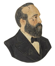 PRESIDENT JAMES A. GARFIELD PAINTED CAST-IRON WALL PLAQUE / BUST