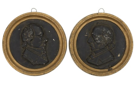 PAIR OF 19TH CENTURY BRITISH POLITICIAN PAINTED CAST-IRON WALL PLAQUES / BUSTS