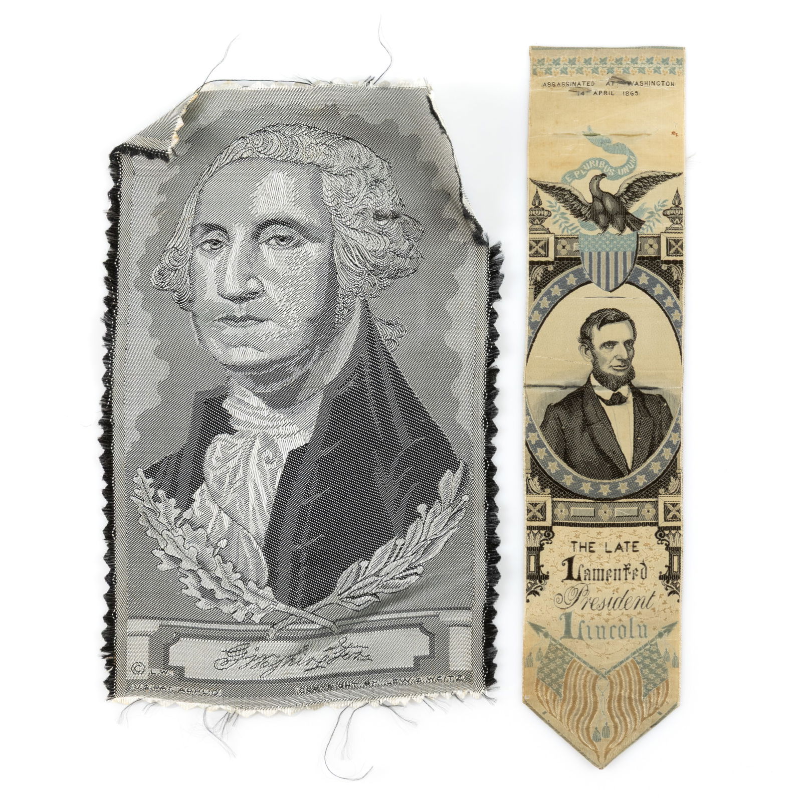 STEVENGRAPH / WOVEN-SILK PRESIDENTIAL PORTRAIT RIBBONS, LOT OF TWO (1 of 1)