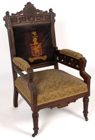 JOHN JAMES DAVIS (WEST VIRGINIA, 1835-1916) WALNUT VICTORIAN HISTORICAL ARMCHAIR