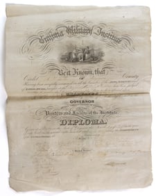 1872 VIRGINIA MILITARY ACADEMY / VMI DIPLOMA
