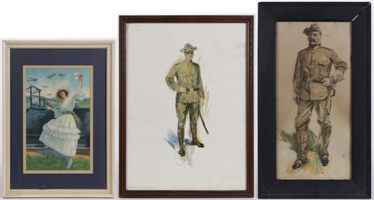 TEDDY ROOSEVELT AND WORLD WAR I / WWI PRINTS, LOT OF THREE