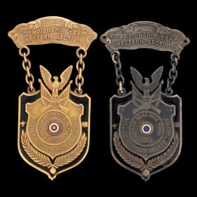 VINTAGE 10K YELLOW GOLD AND STERLING RIFLEMAN / SHOOTING MEDALS, LOT OF TWO