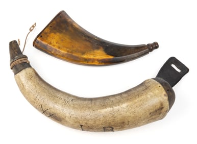 FRONTIER / REVOLUTIONARY WAR POWDER HORNS, LOT OF TWO