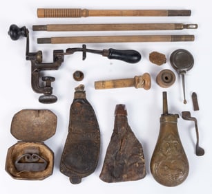 ANTIQUE FIREARMS ACCOUTREMENTS, UNCOUNTED LOT