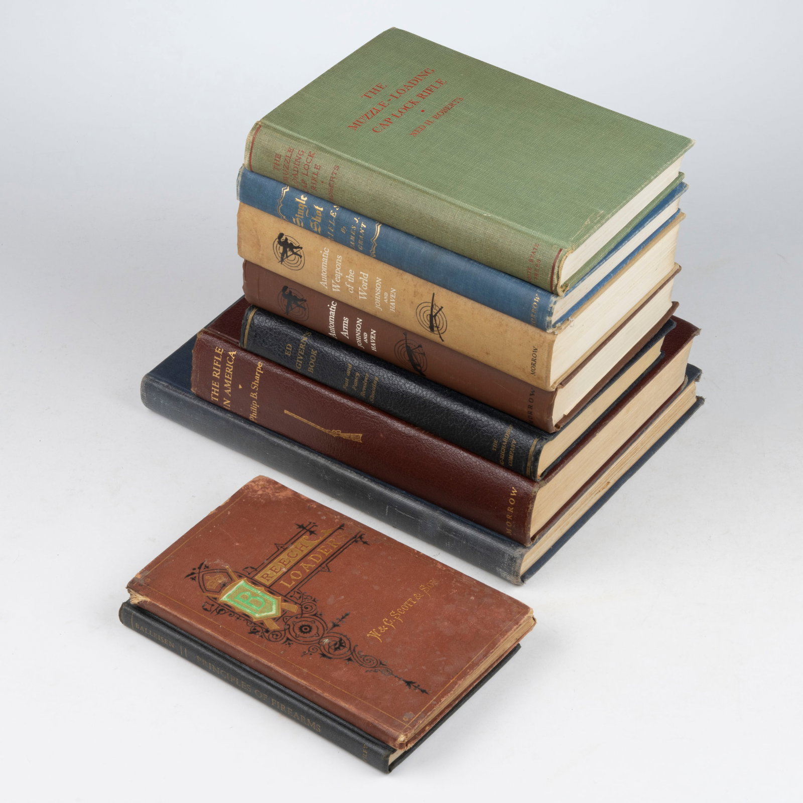 ASSORTED FIREARMS HISTORICAL AND REFERENCE VOLUMES, LOT OF NINE: ASSORTED FIREARMS HISTORICAL AND REFERENCE VOLUMES, LOT OF NINE, including (1) Sporting Breech Loaders, Patented and Manufactured by W. & C. Scott & Son, Lancaster Street, Birmingham