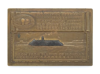 CSS VIRGINIA / USS MERRIMAC CIVIL WAR RELIC CONTAINED WITHIN A COMMEMORATIVE MEDAL / PAPERWEIGHT