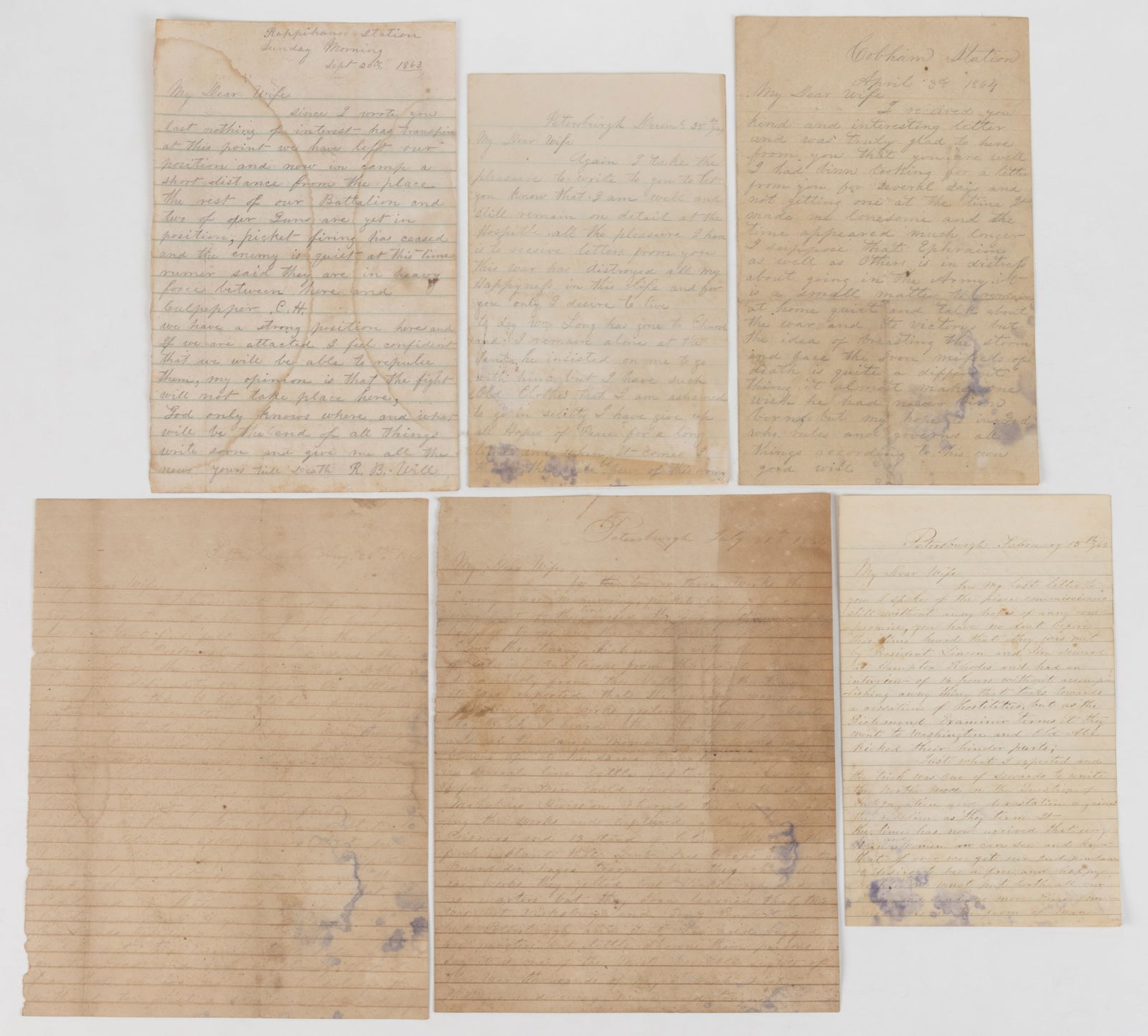 CIVIL WAR CONFEDERATE SHENANDOAH CO., SHENANDOAH VALLEY OF VIRGINIA LETTERS, LOT OF SIX (1 of 2)