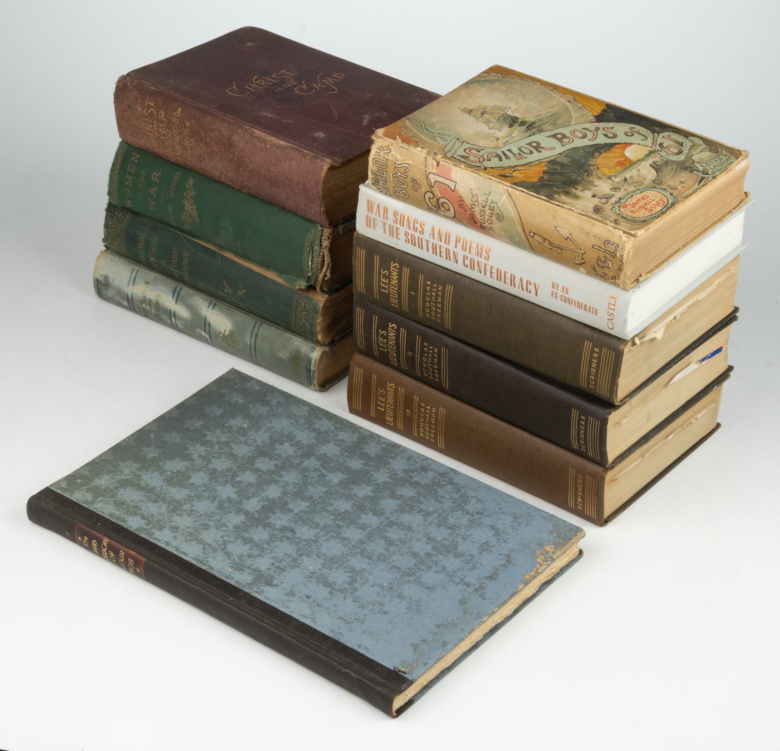 ASSORTED CIVIL WAR HISTORICAL VOLUMES, LOT OF TEN: ASSORTED CIVIL WAR HISTORICAL VOLUMES, LOT OF TEN, including (1) Cooke, Stonewall Jackson, A Military Biography, 1876; (2) Jones, Christ in Camp; or, Religion in Lee's Army, 1888; (