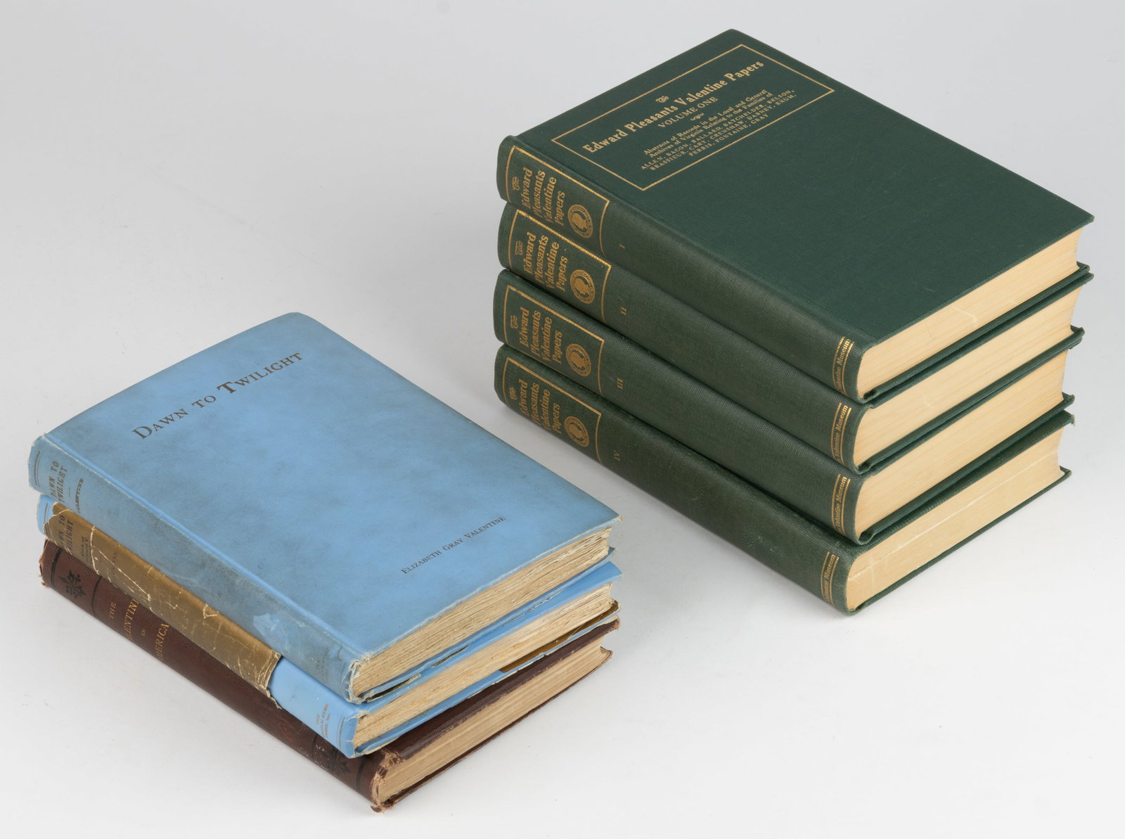 VALENTINE FAMILY, VIRGINIA HISTORICAL VOLUMES, LOT OF SEVEN: VALENTINE FAMILY, VIRGINIA HISTORICAL VOLUMES, LOT OF SEVEN, all first editions, comprising (1) The Edward Pleasants Valentine Papers, four-volume set, no date (circa 1918); (2) Valentine,&n