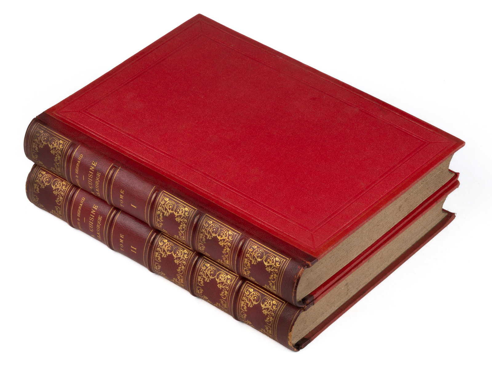 ANTIQUARIAN FRENCH CUISINE TWO-VOLUME SET: ANTIQUARIAN FRENCH CUISINE TWO-VOLUME SET, Dubois and Bernard, La Cuisine Classique Etudes Pratiques, Raisonnees et Demonstratives de L'Ecole Francaise, Paris: E. Dentu, 1890, with copio