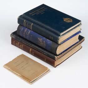 ANTIQUARIAN FLAGS AND MILITARY HISTORICAL VOLUMES, LOT OF SEVEN