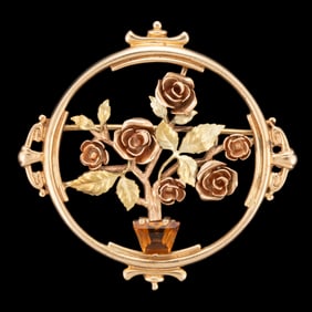 VINTAGE KREMENTZ & CO. 14K TRI-COLOR GOLD AND CITRINE FIGURAL BROOCH