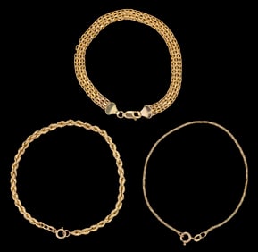 VINTAGE / CONTEMPORARY 14K YELLOW GOLD BRACELET CHAINS, LOT OF THREE
