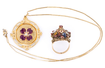 VINTAGE / CONTEMPORARY 10K AND 14K YELLOW GOLD JEWELRY, LOT OF TWO