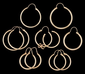 VINTAGE / CONTEMPORARY 10K-14K AND 14K YELLOW GOLD HOOP EARRINGS, LOT OF 11 PIECES