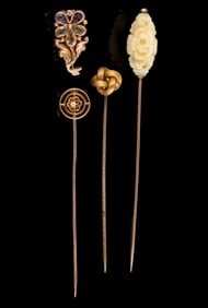 ANTIQUE / VINTAGE 10K AND 14K YELLOW GOLD PINS, LOT OF FOUR