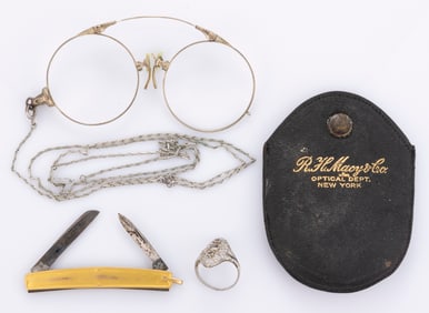 ANTIQUE / VINTAGE 10K AND 14K GOLD-ACCENTED ARTICLES AND PLATINUM RING, LOT OF THREE