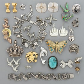 VINTAGE / CONTEMPORARY STERLING SILVER FIGURAL JEWELRY, LOT OF 26 PIECES