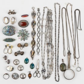 ANTIQUE / VINTAGE STERLING AND SILVER-LIKE JEWELRY, LOT OF 35 PIECES