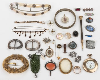 ANTIQUE / VINTAGE JEWELRY AND OTHER ARTICLES, LOT OF 34