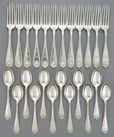 JAMES P. BUTLER, PHILADELPHIA, PENNSYLVANIA COIN SILVER 24-PIECE FORK AND SPOON SET